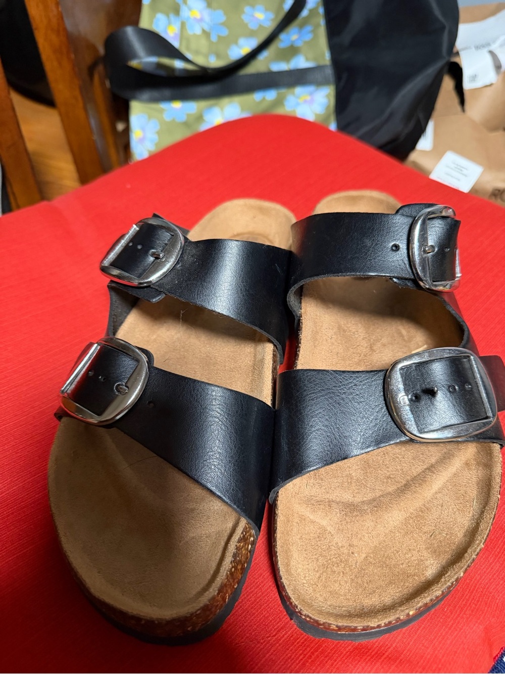 White Mountain Black Double-Buckle Sandals